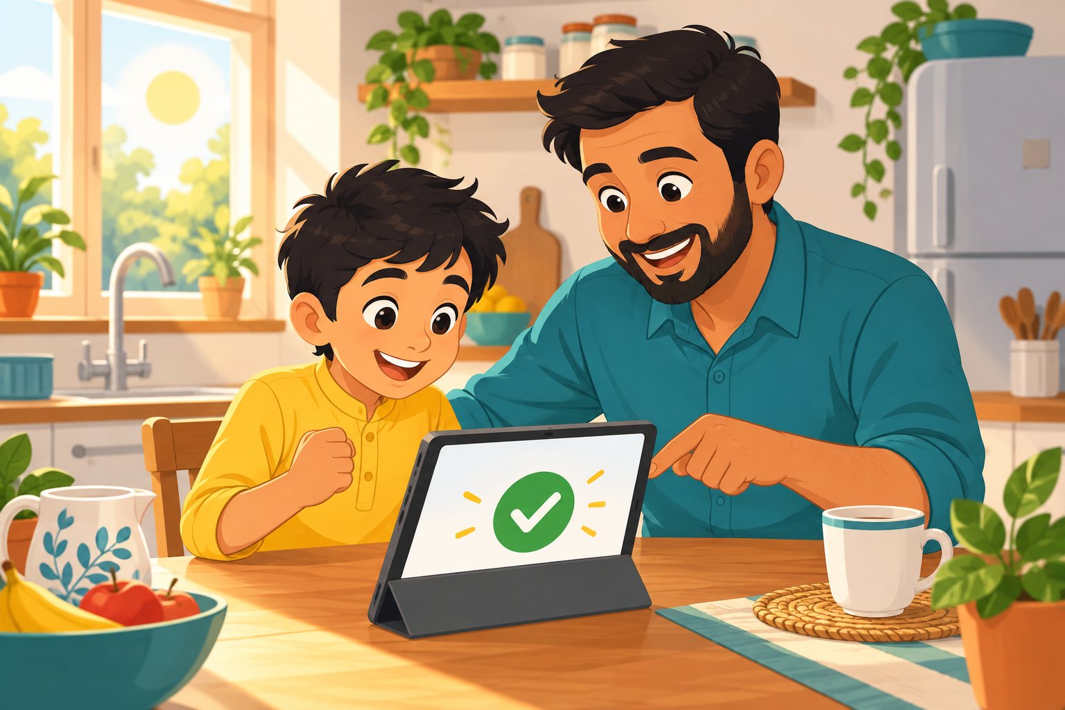 A parent and child registering on a tablet
